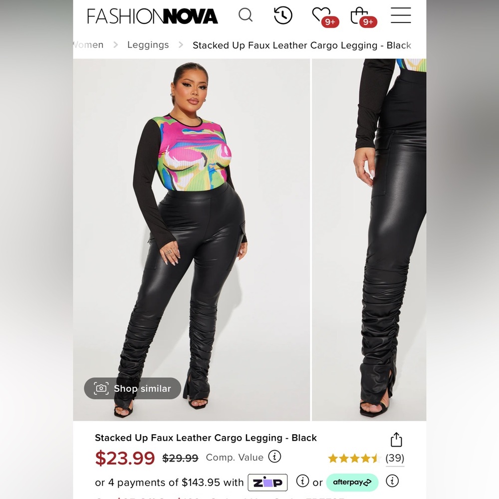 Stacked Up Faux Leather Cargo Legging - Black